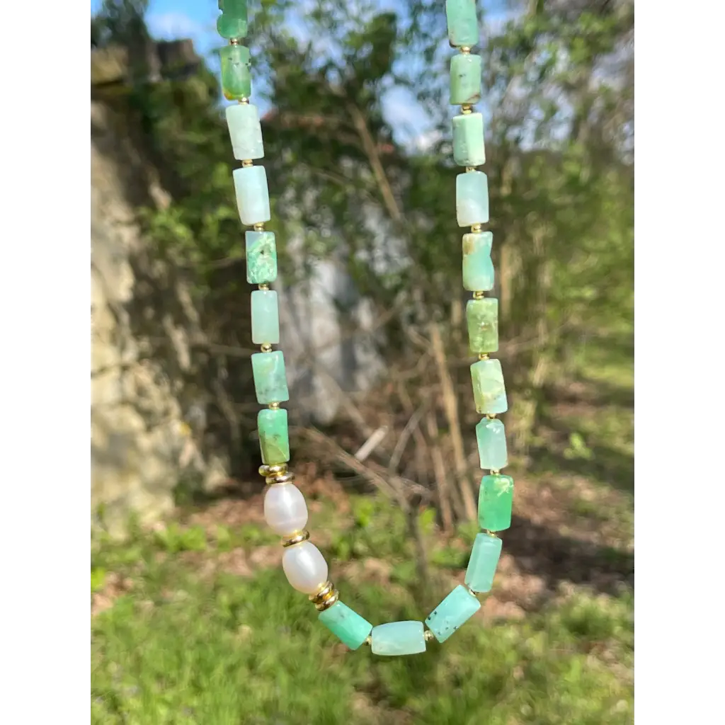 Baroque chrysoprase and pearl necklace fresh water pearls