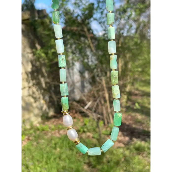 Baroque chrysoprase and pearl necklace fresh water pearls