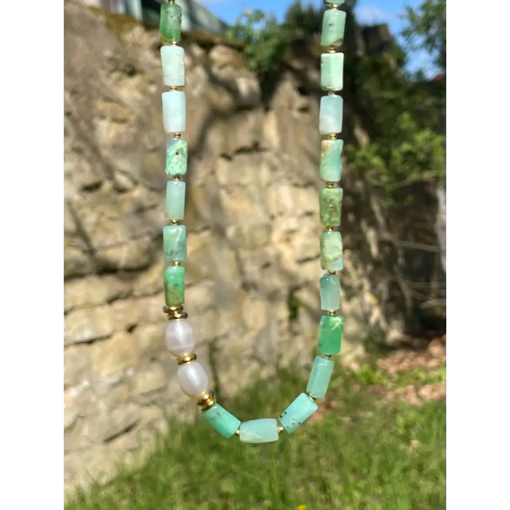 Baroque chrysoprase and pearl necklace fresh water pearls
