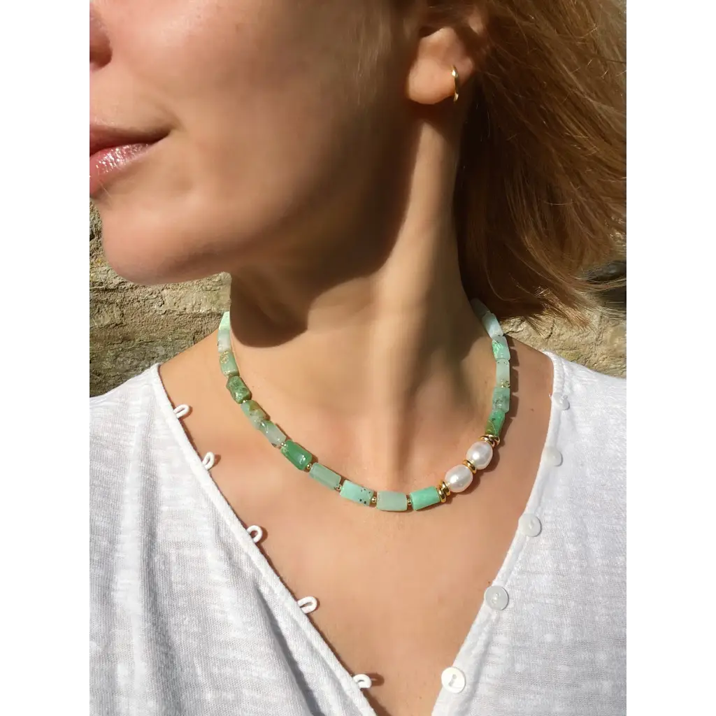 Baroque chrysoprase and pearl necklace fresh water pearls