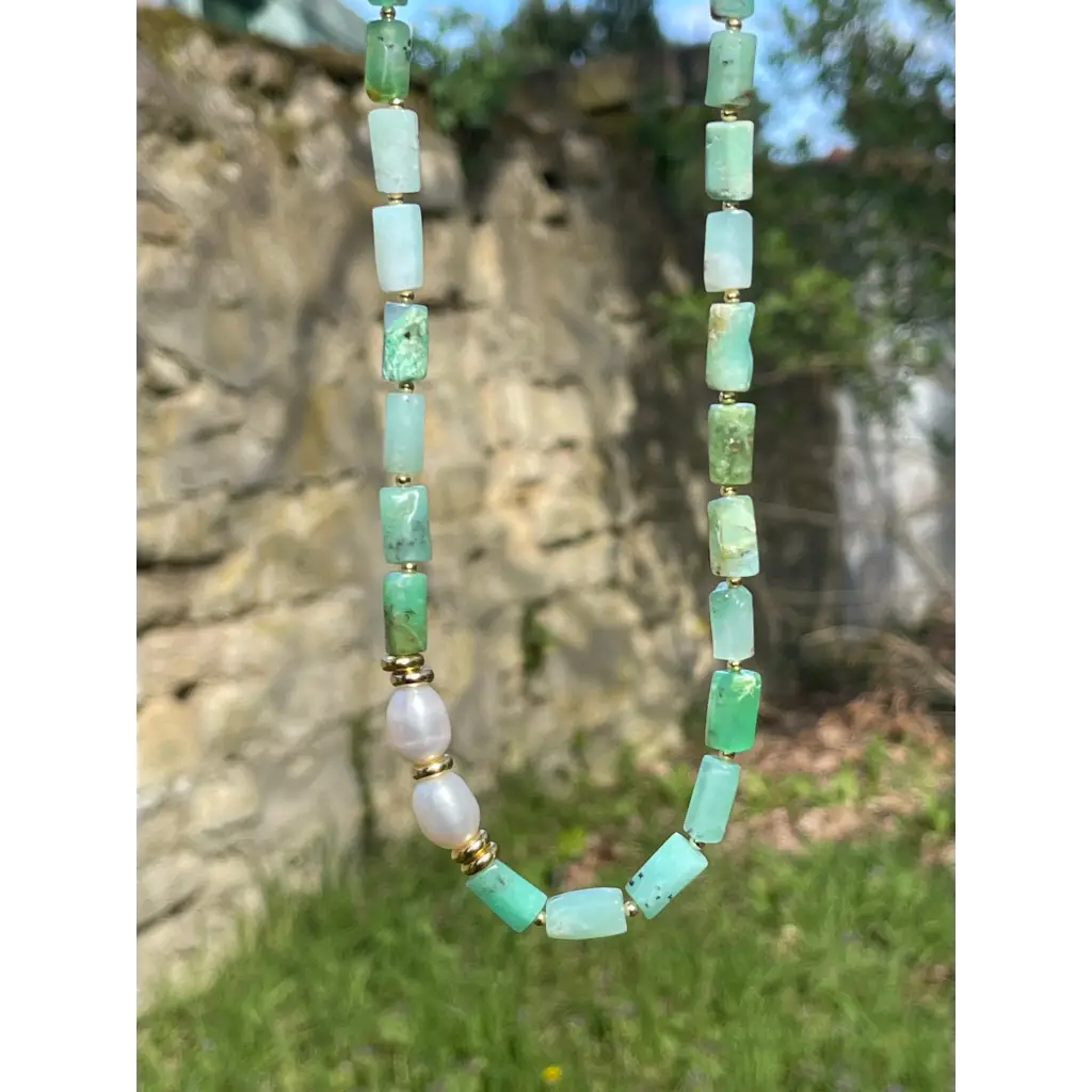 Baroque chrysoprase and pearl necklace fresh water pearls