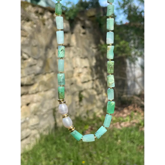 Baroque chrysoprase and pearl necklace fresh water pearls