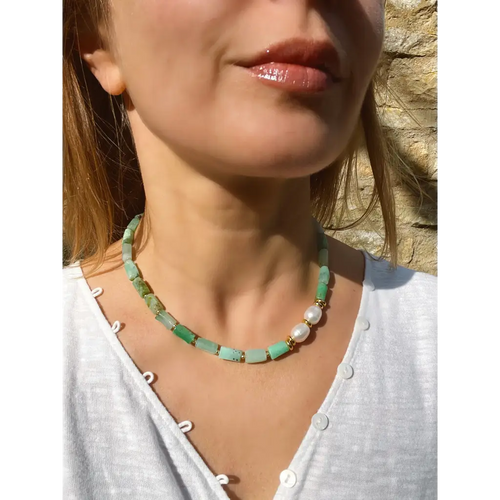 Baroque chrysoprase and pearl necklace fresh water pearls