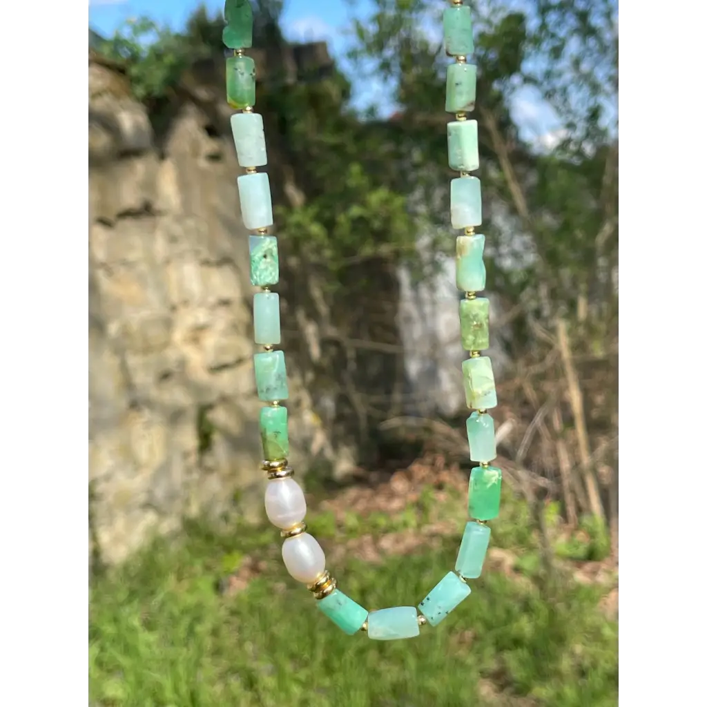 Baroque chrysoprase and pearl necklace fresh water pearls