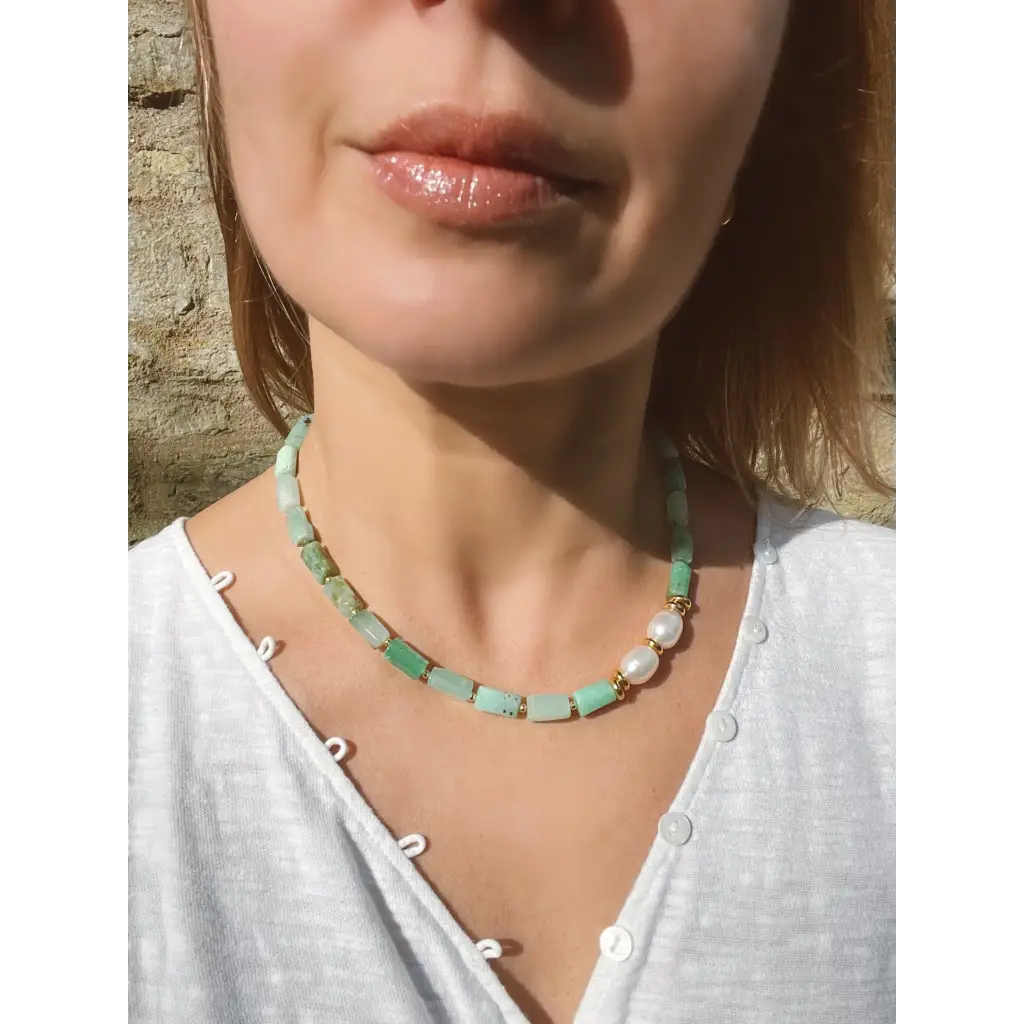 Baroque chrysoprase and pearl necklace fresh water pearls