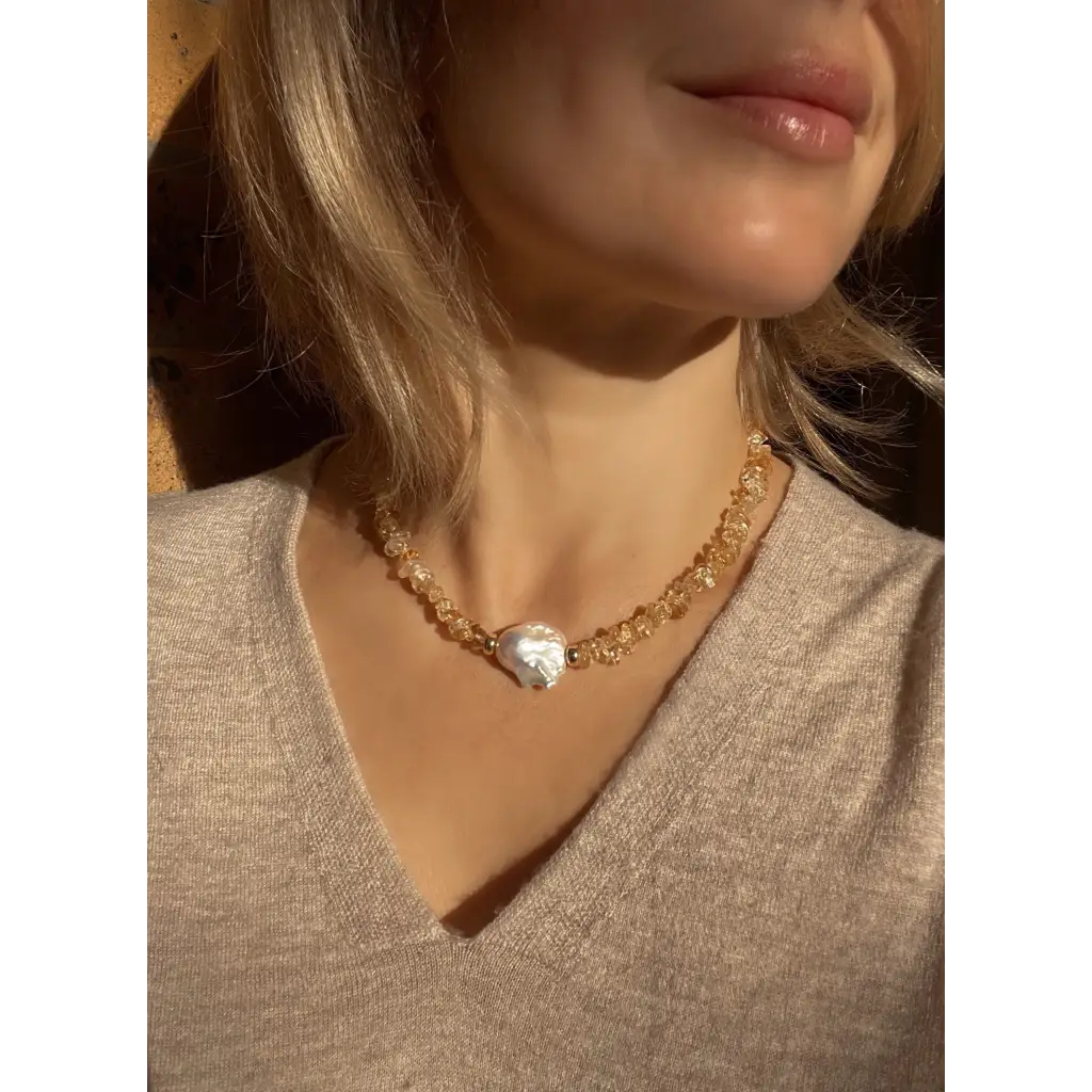 Baroque citrine and fresh water pearl necklace magnetic