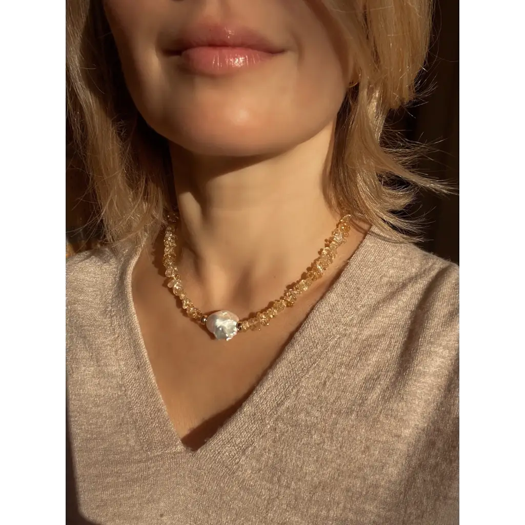 Baroque citrine and fresh water pearl necklace magnetic