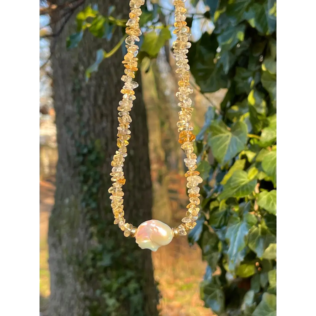 Baroque citrine and fresh water pearl necklace magnetic