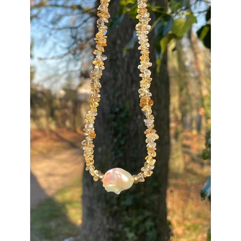 Baroque citrine and fresh water pearl necklace magnetic