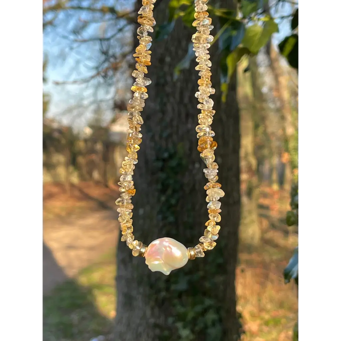 Baroque citrine and fresh water pearl necklace magnetic