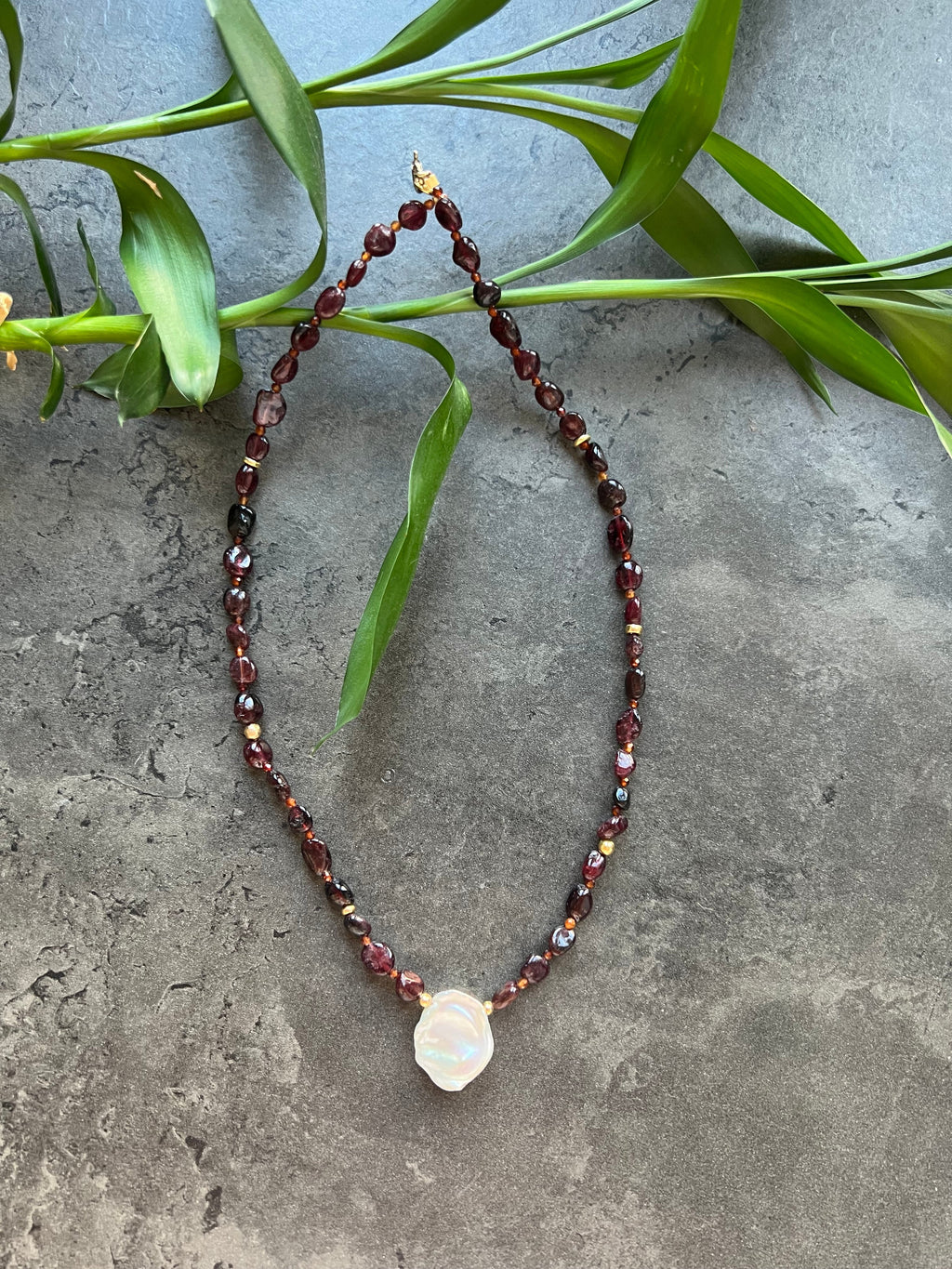 Baroque Garnet and Pearl Necklace Marsala Beaded Necklaces