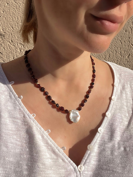 Baroque Garnet and Pearl Necklace Marsala Beaded Necklaces