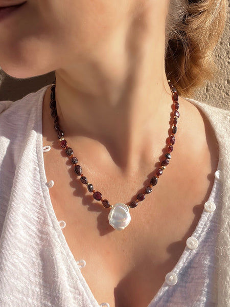 Baroque Garnet and Pearl Necklace Marsala Beaded Necklaces