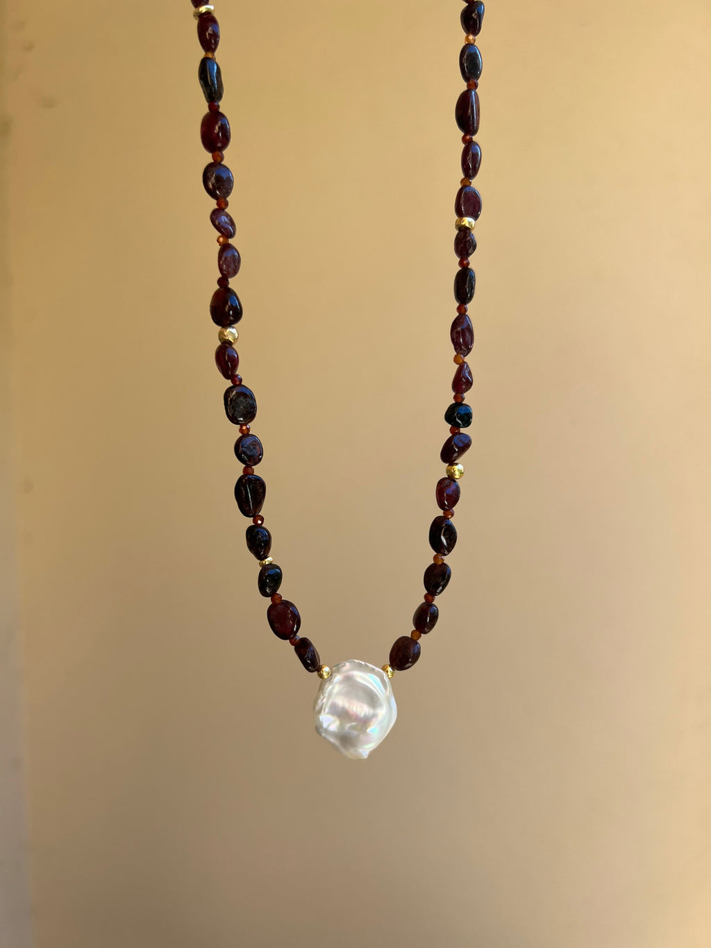 Baroque Garnet and Pearl Necklace Marsala Beaded Necklaces