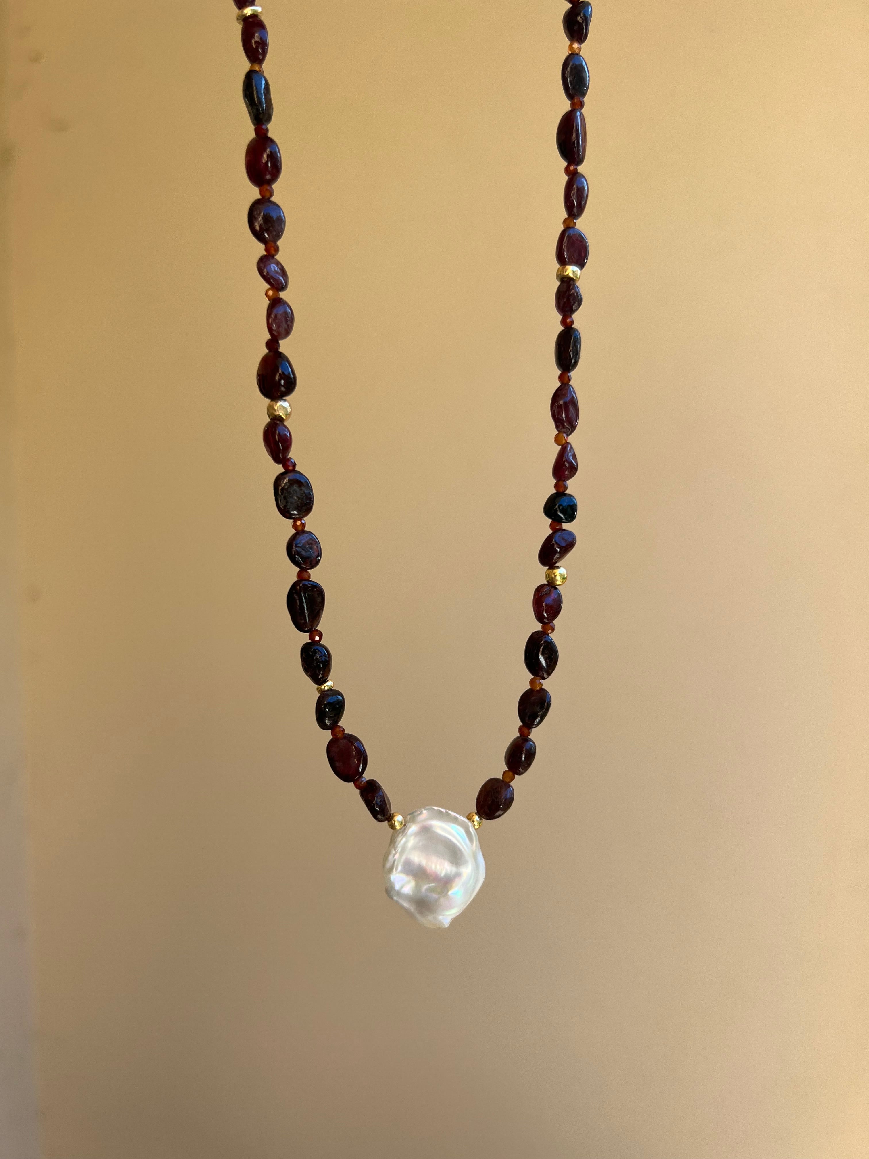 Baroque Garnet and Pearl Necklace Marsala Beaded Necklaces