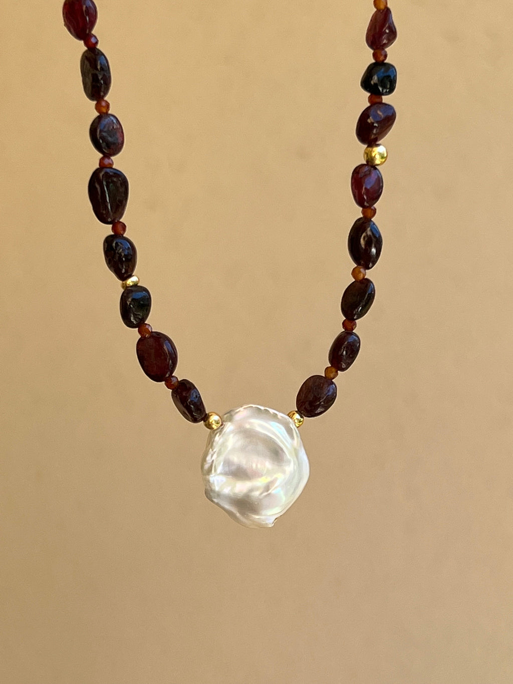 Baroque Garnet and Pearl Necklace Marsala Beaded Necklaces