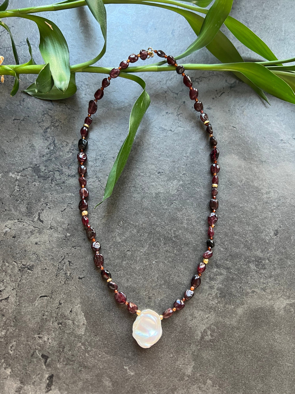 Baroque Garnet and Pearl Necklace Marsala Beaded Necklaces