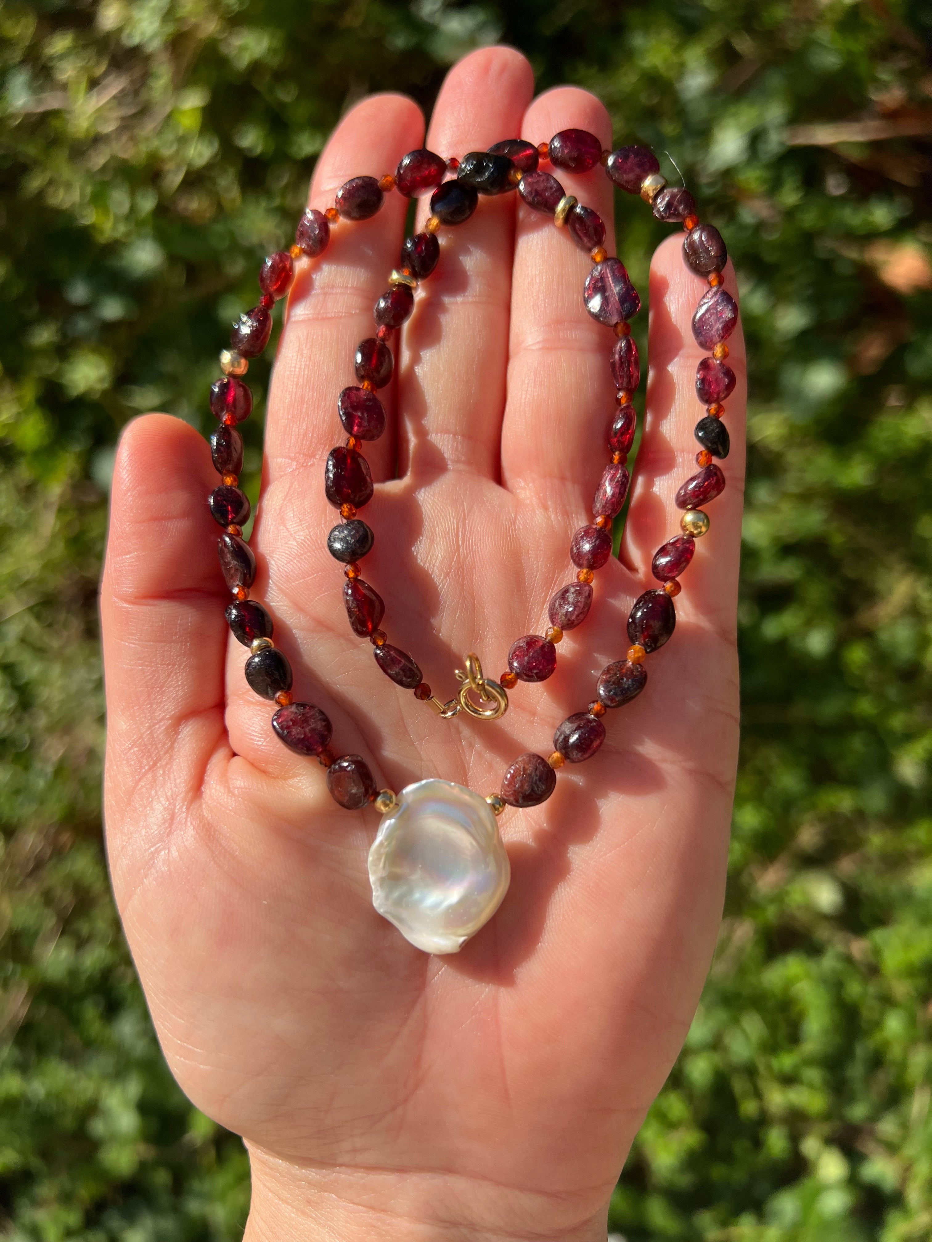 Baroque Garnet and Pearl Necklace Marsala Beaded Necklaces
