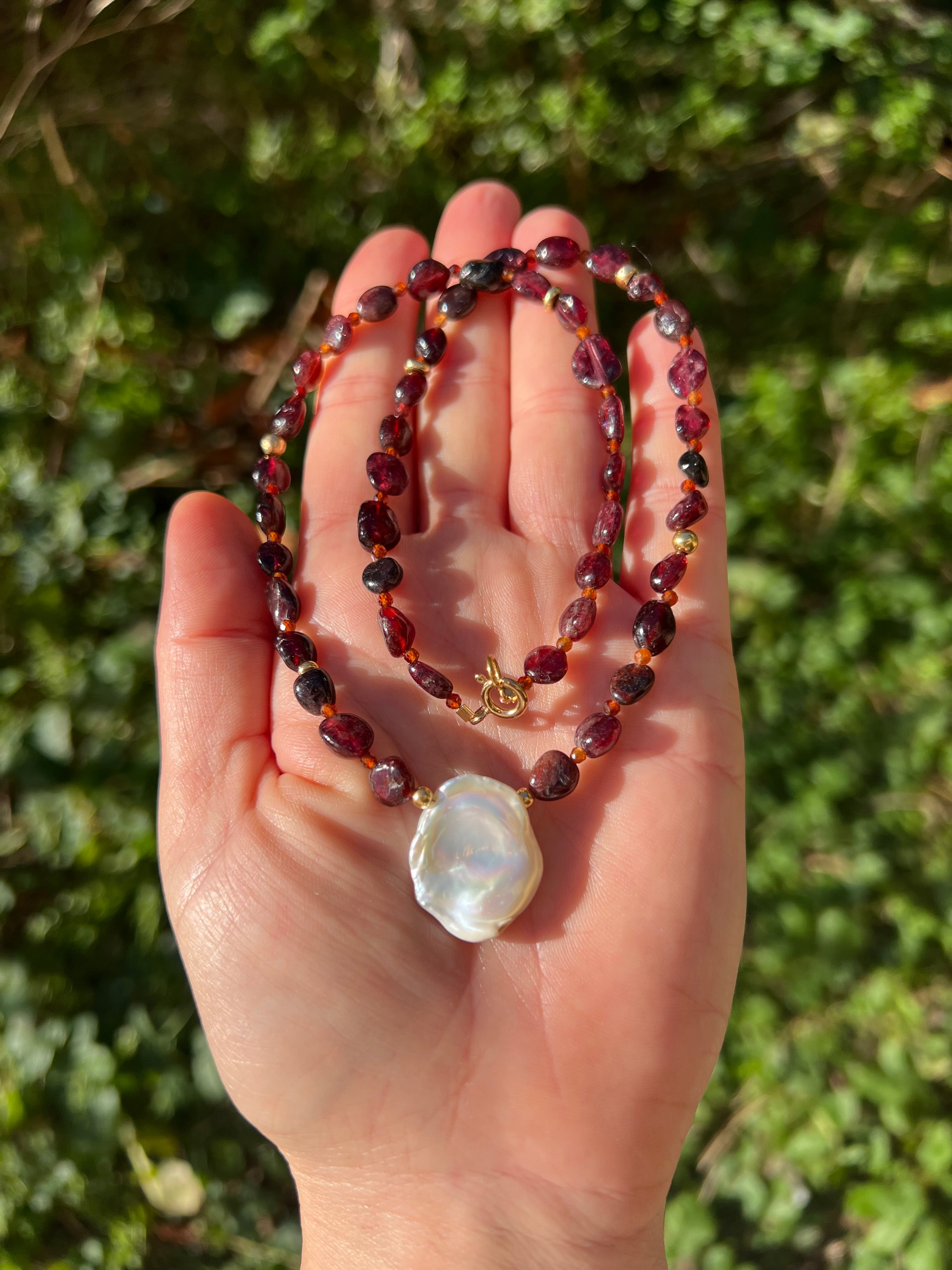 Baroque Garnet and Pearl Necklace Marsala Beaded Necklaces