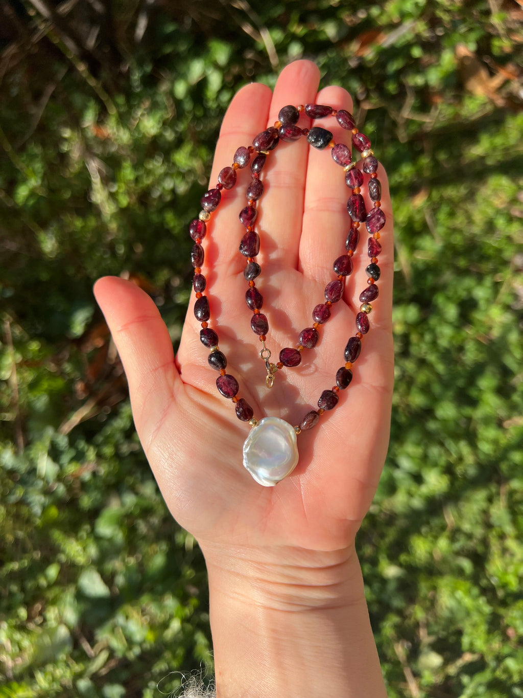 Baroque Garnet and Pearl Necklace Marsala Beaded Necklaces