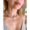 Baroque morganite and aquamarine chips necklaces with fresh