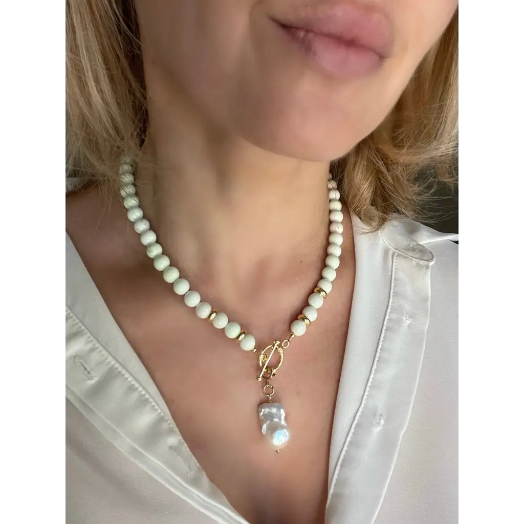 Baroque pearl and lemon chrysoprase beaded necklace