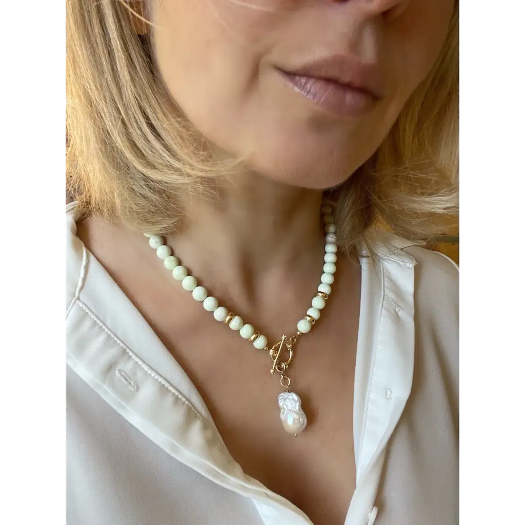 Baroque pearl and lemon chrysoprase beaded necklace