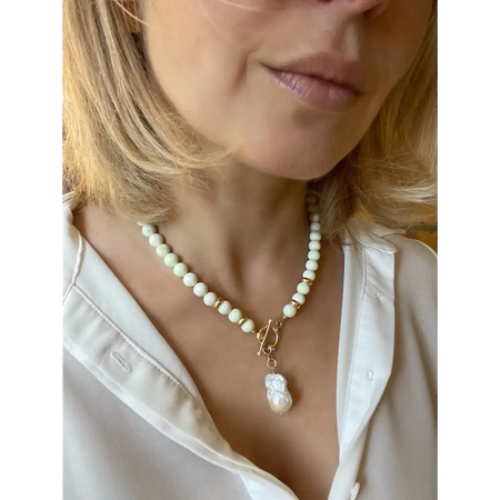 Baroque pearl and lemon chrysoprase beaded necklace