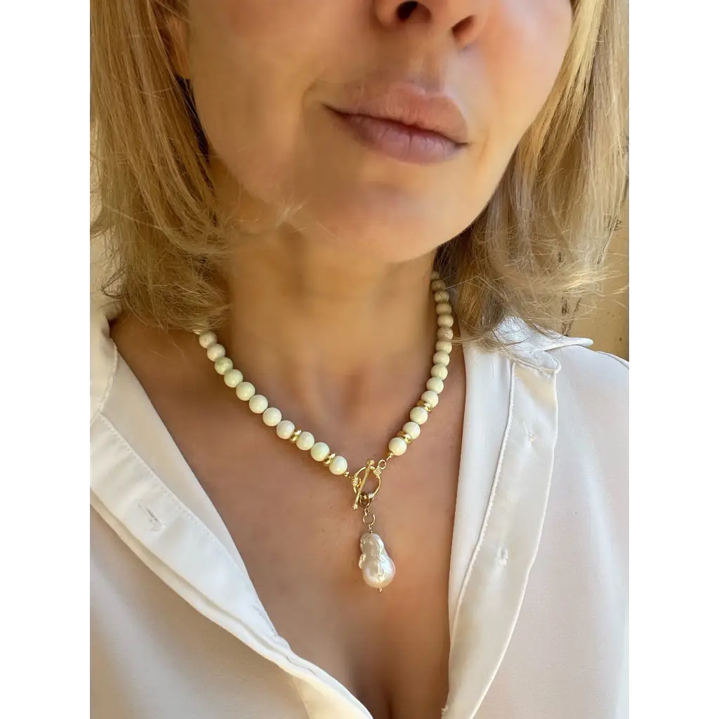 Baroque pearl and lemon chrysoprase beaded necklace