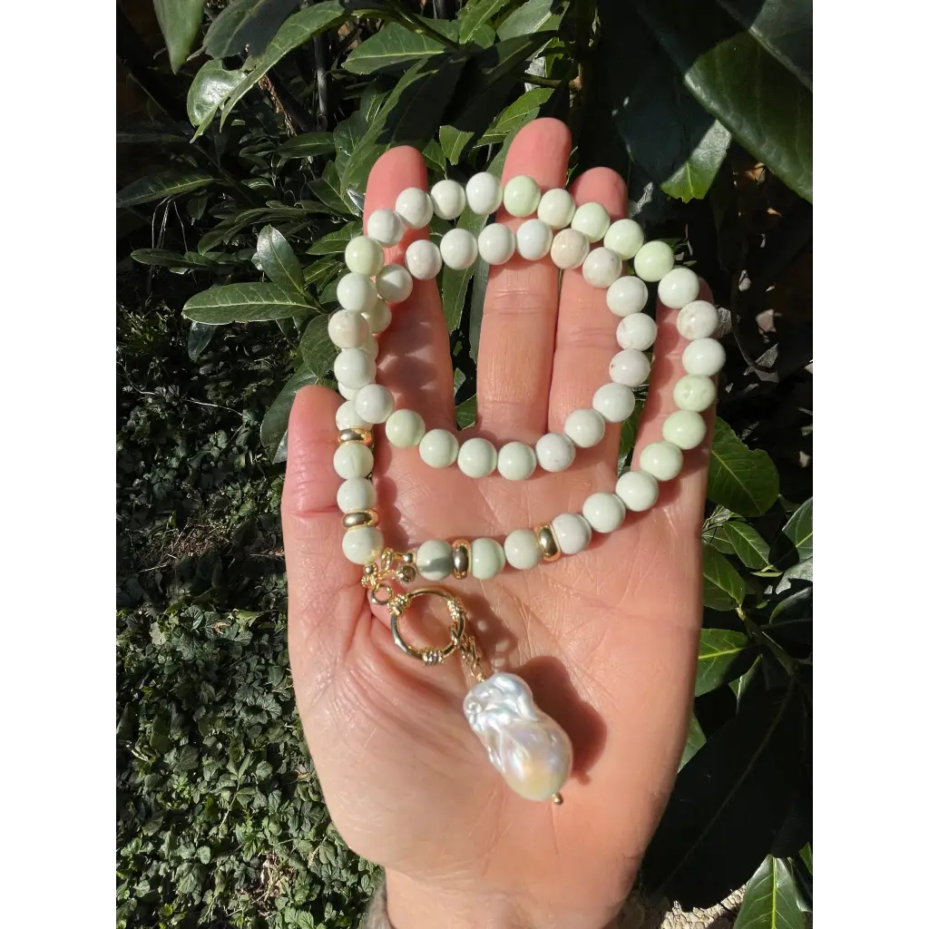 Baroque pearl and lemon chrysoprase beaded necklace
