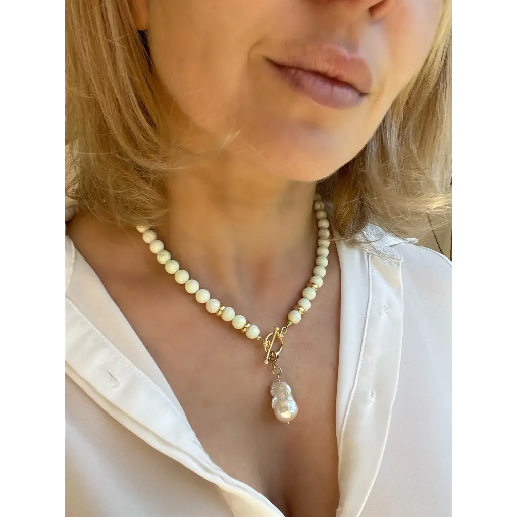 Baroque pearl and lemon chrysoprase beaded necklace