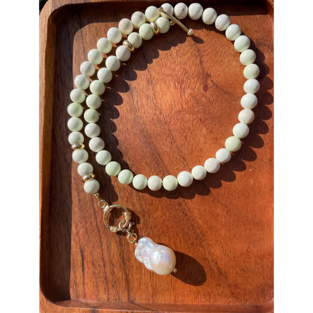 Baroque pearl and lemon chrysoprase beaded necklace