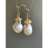 Baroque pearl and multi tourmaline earrings gemstone cluster