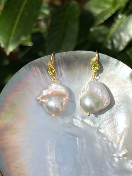 Baroque Pearl And Peridot Earrings Dangle & Drop Earrings