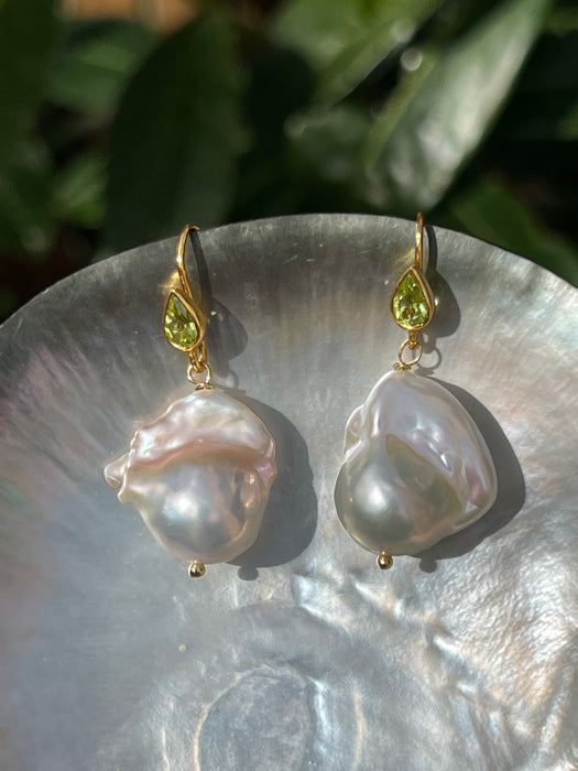 Baroque Pearl And Peridot Earrings Dangle & Drop Earrings