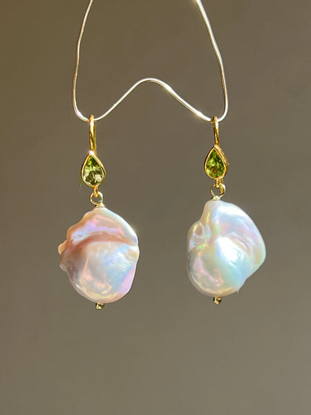 Baroque Pearl And Peridot Earrings Dangle & Drop Earrings