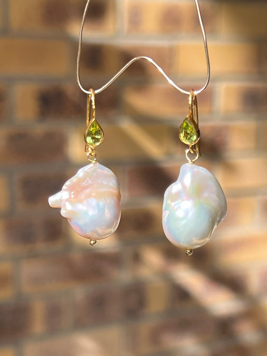 Baroque Pearl And Peridot Earrings Dangle & Drop Earrings