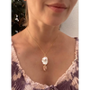 Baroque pearl and pink opal pendant on chain gold filled