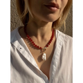 Baroque pearl and red agate beaded necklace boho jewelry