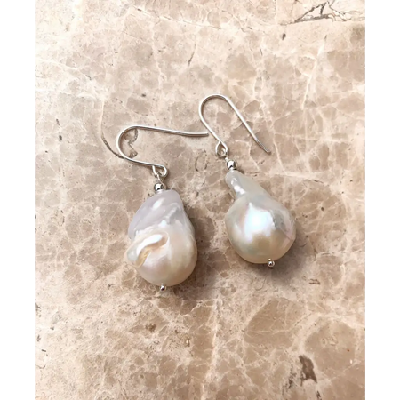 Baroque Pearl and Sterling Silver Drop Earrings Beach