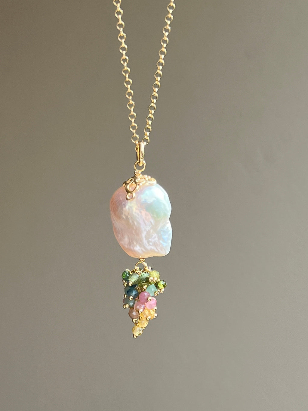 Baroque pearl pendant with tourmalines cluster Pendants