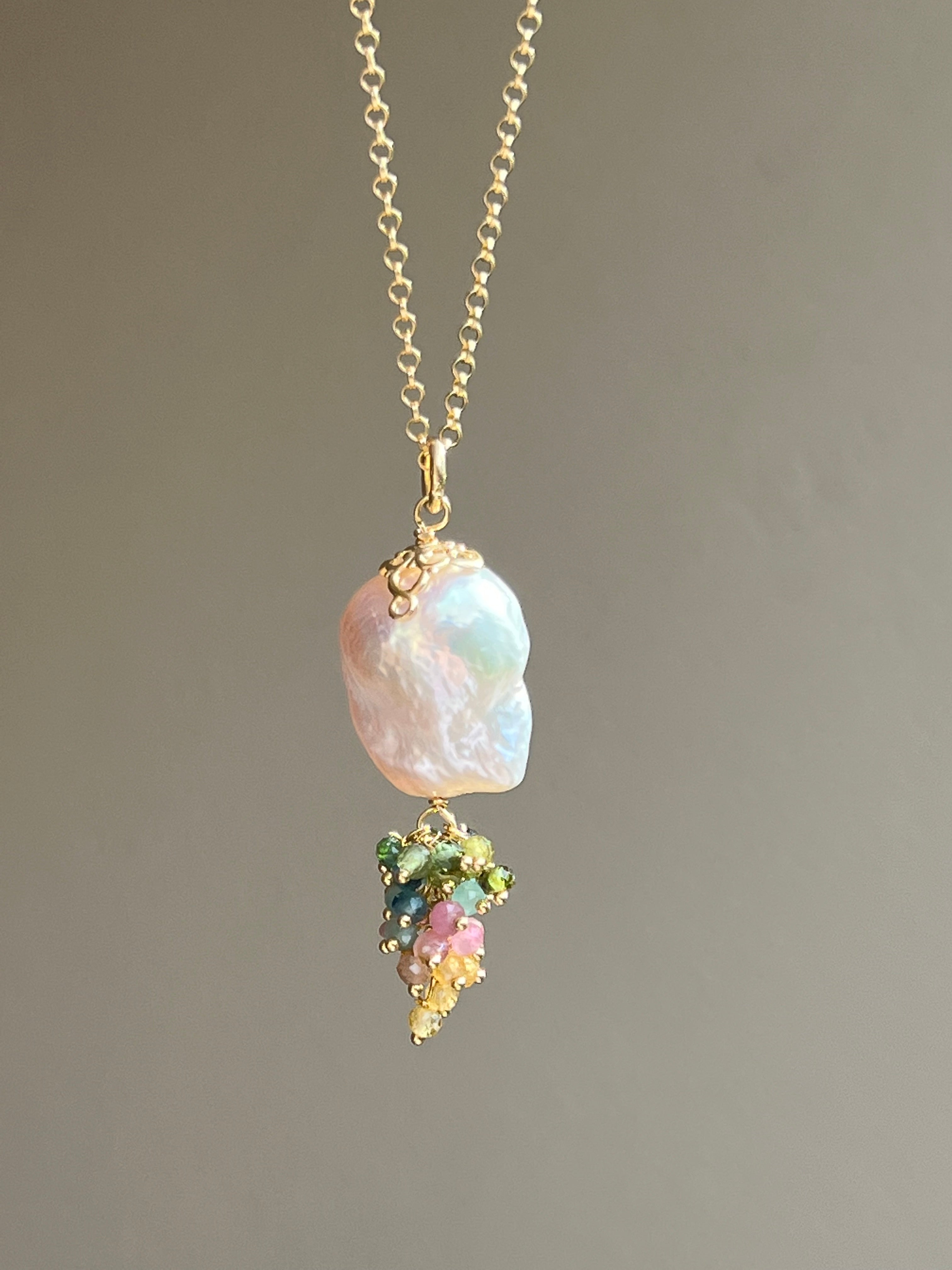 Baroque pearl pendant with tourmalines cluster Pendants