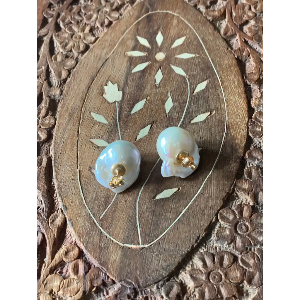 Baroque pearl stud earrings gold filled 925 silver