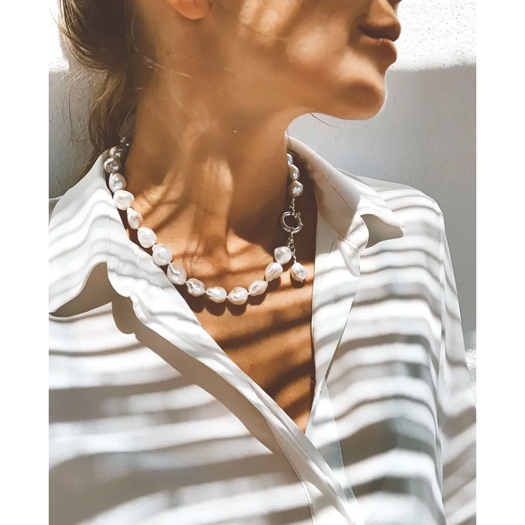 Baroque Pearls Necklace With Silver Marine Lock Real pearls