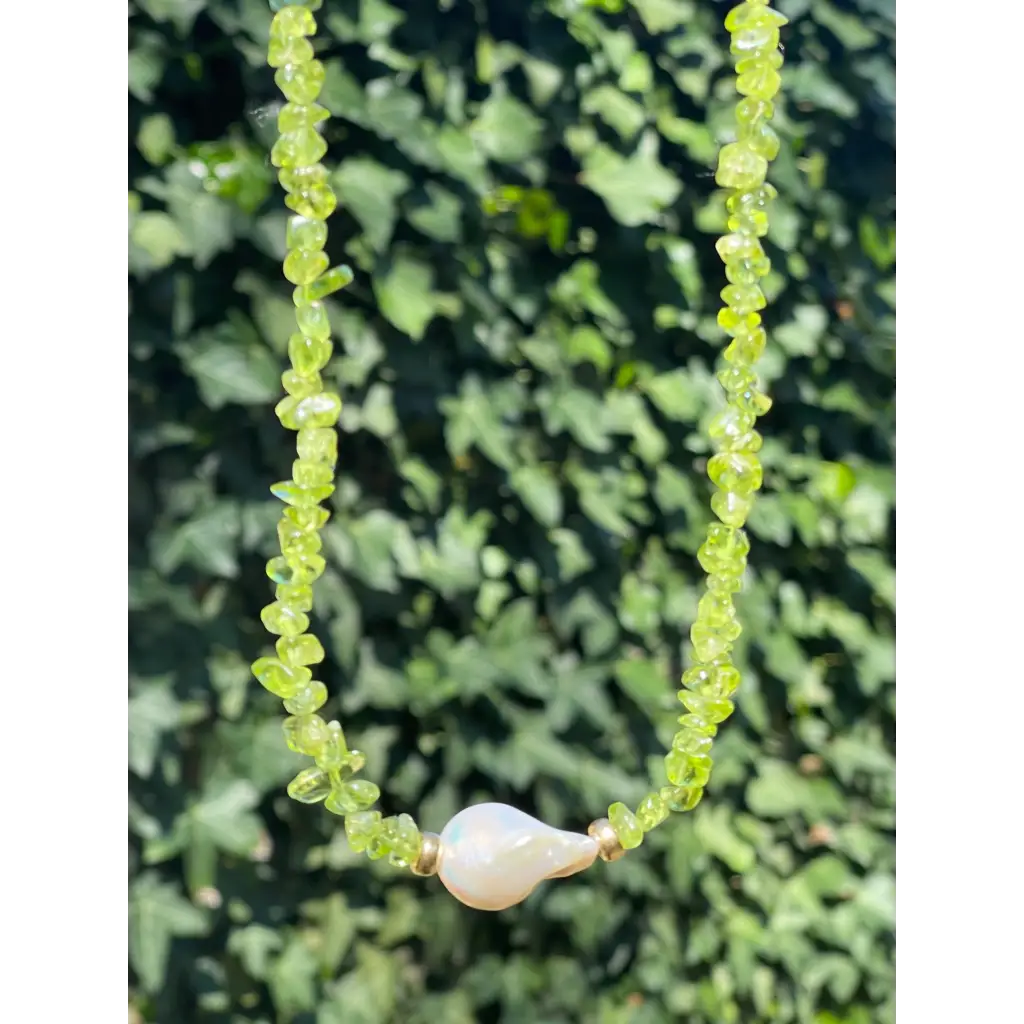 Baroque peridot and fresh water pearl necklace magnetic