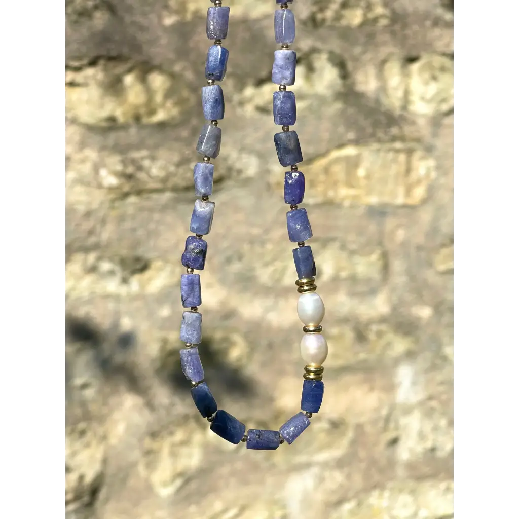 Baroque tanzanite and pearl necklace statement beaded