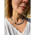 Baroque tanzanite and pearl necklace statement beaded
