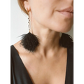 Black feather earrings black spinel long drop earrings