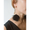 Black feather earrings black spinel long drop earrings
