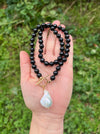 Black onyx and baroque pearl beaded necklace Beaded